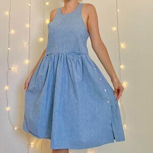 Authentic vintage 60s blue cotton pinafore a line dress